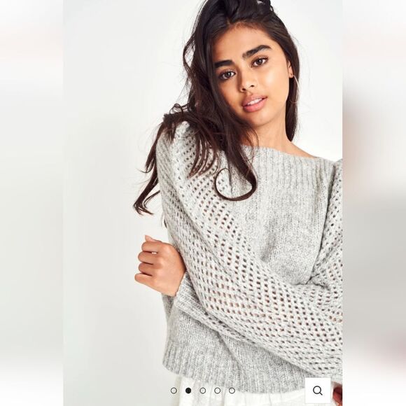 LoveShackFancy Rosie Pullover Gray Sweater Puffer Sleeve Size Medium - Picture 10 of 15